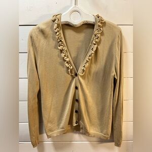 JONES & CO. Beige Ruffled V-Neck Cardigan – Size L